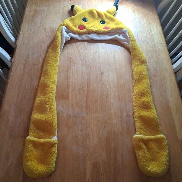 Pokemon Pikachu Snood Hat Yellow Scarf Pockets Beanie Head Cap Hood - Picture 1 of 5